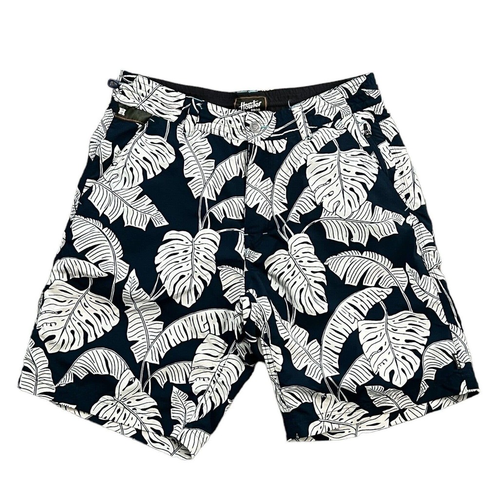 Howler Bro Men's Black White Tropical Leaf Print Swim Trunks Board Shorts Size M
